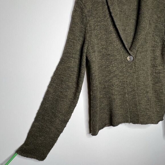 J Jill Open Cardigan Sz M Green One Button Knit Wool Alpaca Blend Grannycore - Picture 2 of 9